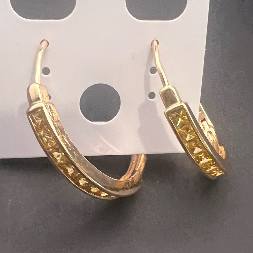 18k gold filled Elegant Gold Hoop Earrings with Yellow Accents - Picture 5 of 9